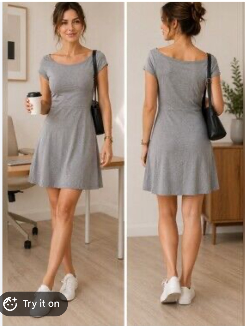 Casual Short-Sleeve Grey A-Line Dress